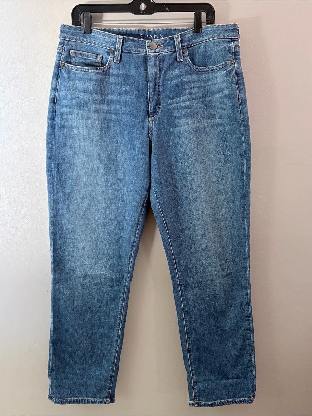 Spanx The Slim-X Casual Cuffed Jeans Size 31 Medium Wash Blue Denim